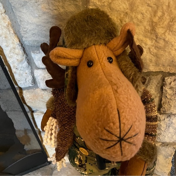 Large Christmas Holiday Plush Moose Camo Overalls & Hat Binoculars Stander 22" H - Picture 2 of 12